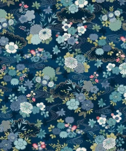 Makower Kasumi Harmony Floral Indigo Blue Multi
