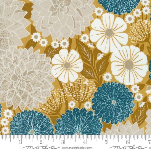 Moda Fabrics - Field of Flowers by Katharine Watson - Dahlias and Zinnias - Goldenrod - Ochre Multi - 3310 13