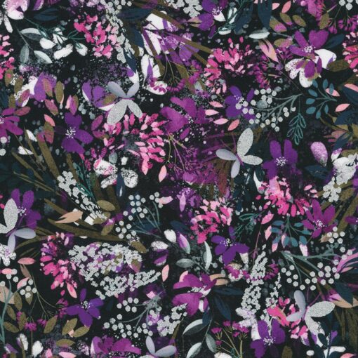 Robert Kaufman - Silver Lake by Sanja Rescek - Floral - Butterflies - Iris - Purple Multi -Silver Metallic - 22926 17