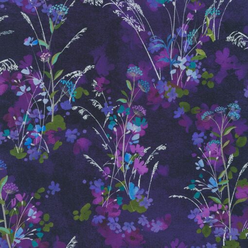 Robert Kaufman - Silver Lake by Sanja Rescek - Floral - Deep Purple Multi -Silver Metallic - 22927 460