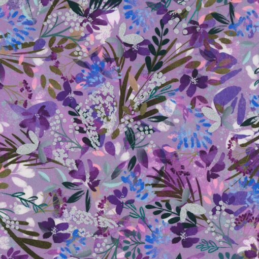 Robert Kaufman - Silver Lake by Sanja Rescek - Floral - Butterflies - Thistle - Purple Multi -Silver Metallic - 22926 252